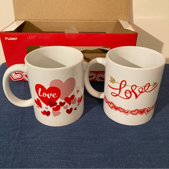 FLOMO Valentines Day Mug Set of Two White with Red Design - Picture 3 of 13